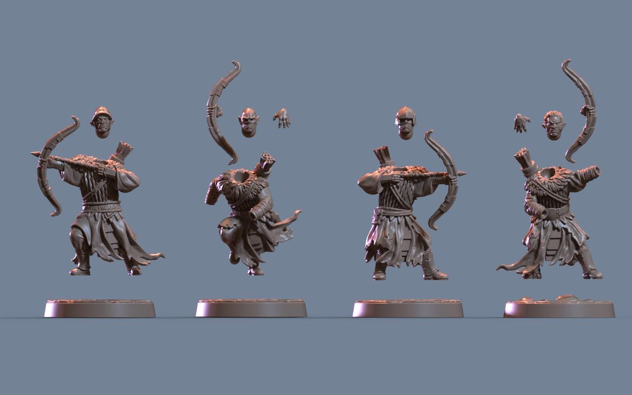 Morod-Dor Orcs Archers | 28mm Fantasy Wargaming Miniatures | Full Army Bundle | RPG & Tabletop Proxy Models | Mordor Orcs | Angmar | MESBG