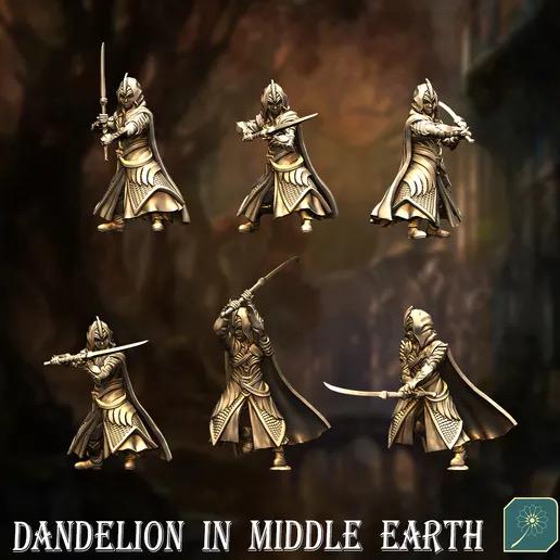 Golden Wood Elf Warriors with Swords | Dandelion Miniatures | elven archers | mesbg | lotr | 28mm |