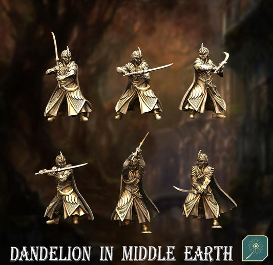 Golden Wood Elf Warriors with Swords | Dandelion Miniatures | elven archers | mesbg | lotr | 28mm |