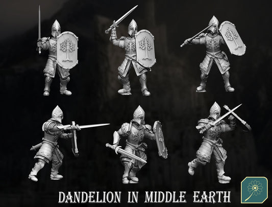 Soldiers of Guard Tower Swordsmen | Dandelion in middle earth | Gondor | free people | White City | 28mm | mesbg | lotr |
