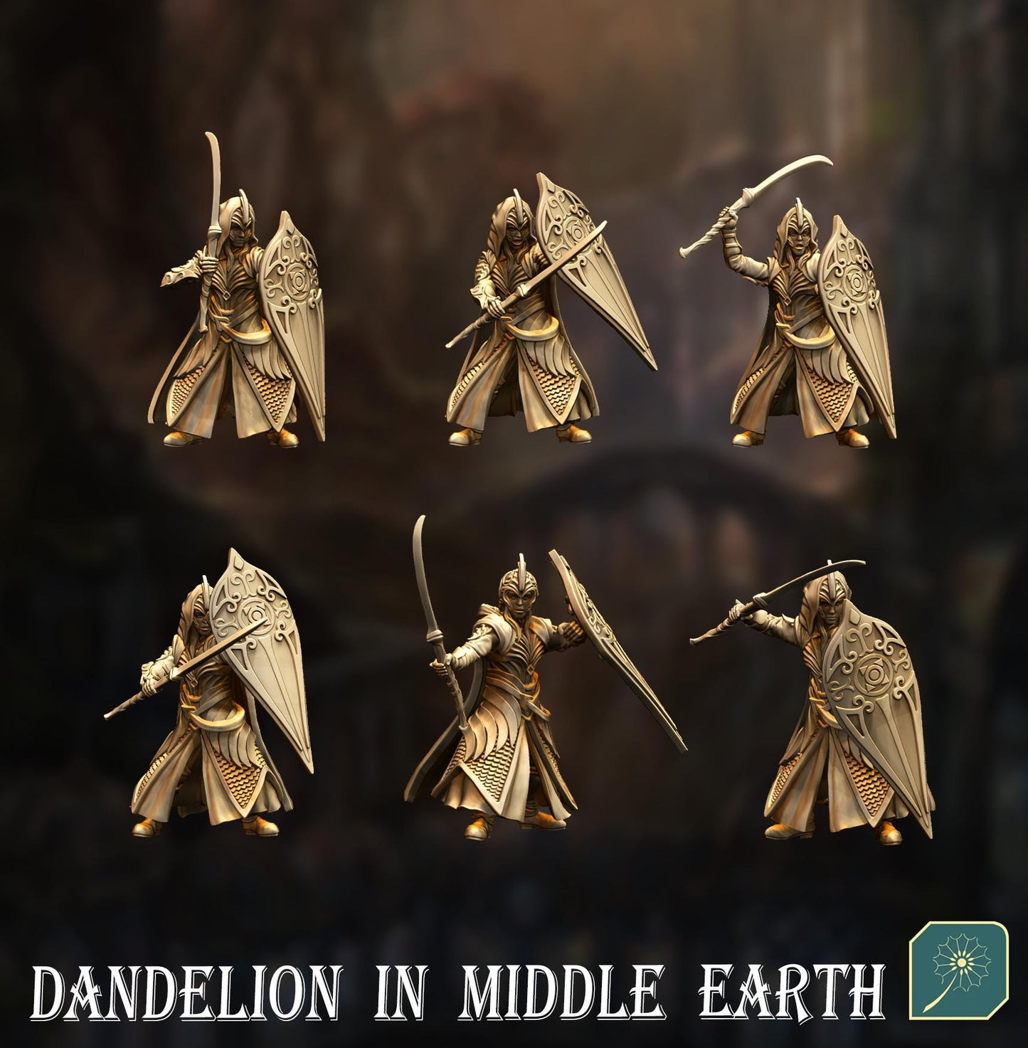 Golden Wood Elf Glaiveman with shield | Dandelion Miniatures | elven archers | mesbg | lotr | 28mm |
