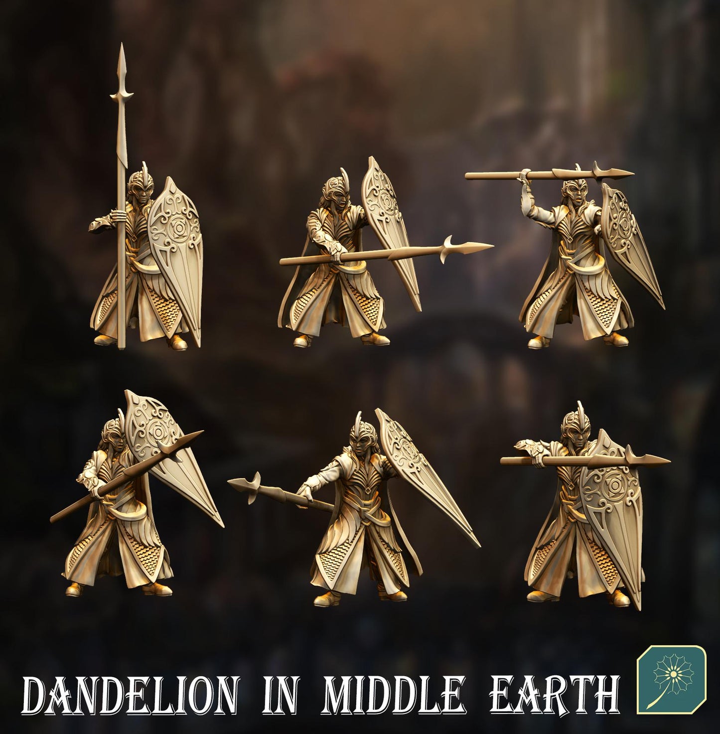 Golden Wood Elf Spearman with shield | Dandelion Miniatures | elven archers | mesbg | lotr | 28mm |