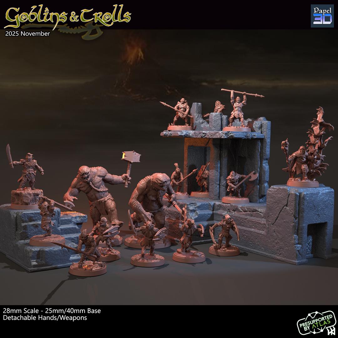 Goblins Troll Army Warband Set | 28mm Fantasy Wargaming Miniatures | Full Army Bundle | RPG & Tabletop Proxy Models | Moria | Khazad Dum