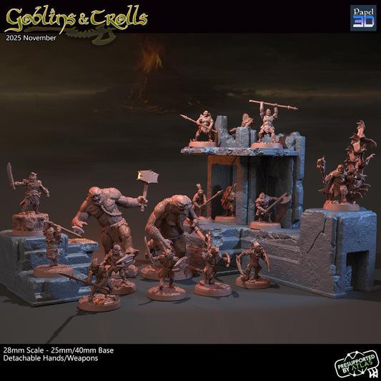 Goblins Troll Army Warband Set | 28mm Fantasy Wargaming Miniatures | Full Army Bundle | RPG & Tabletop Proxy Models | Moria | Khazad Dum