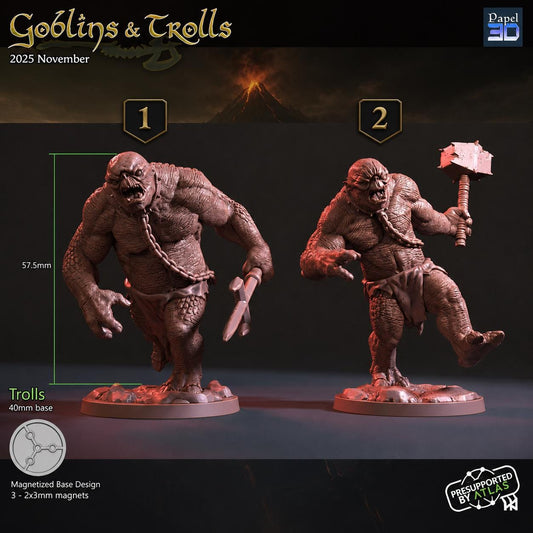 Cave Trolls | 28mm Fantasy Wargaming Miniatures | Moria troll | RPG & Tabletop Proxy Models | Hill Troll | mesbg