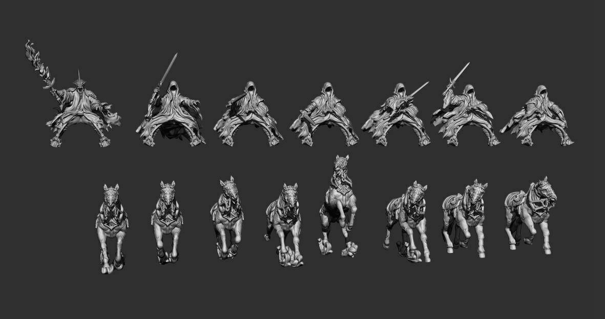 Ringwraiths on Ghost Steed Set | 28mm Fantasy Wargaming Miniatures | Full Army Bundle | RPG & Tabletop Proxy Models | Witch King | MESBG