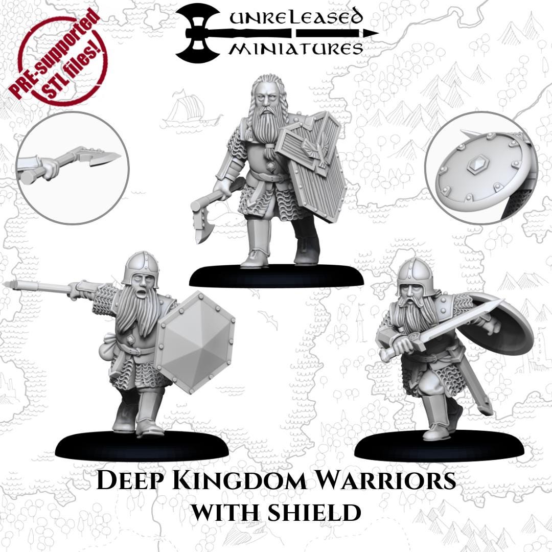 Deep Kingdom Warriors with Shield | Unreleased Miniatures | Dwarves | mesbg | lotr | 28mm |